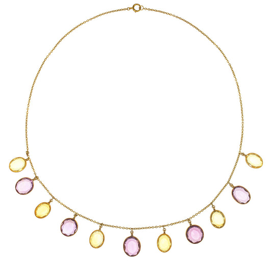 Victorian 15KT Yellow Gold Amethyst & Citrine Necklace front