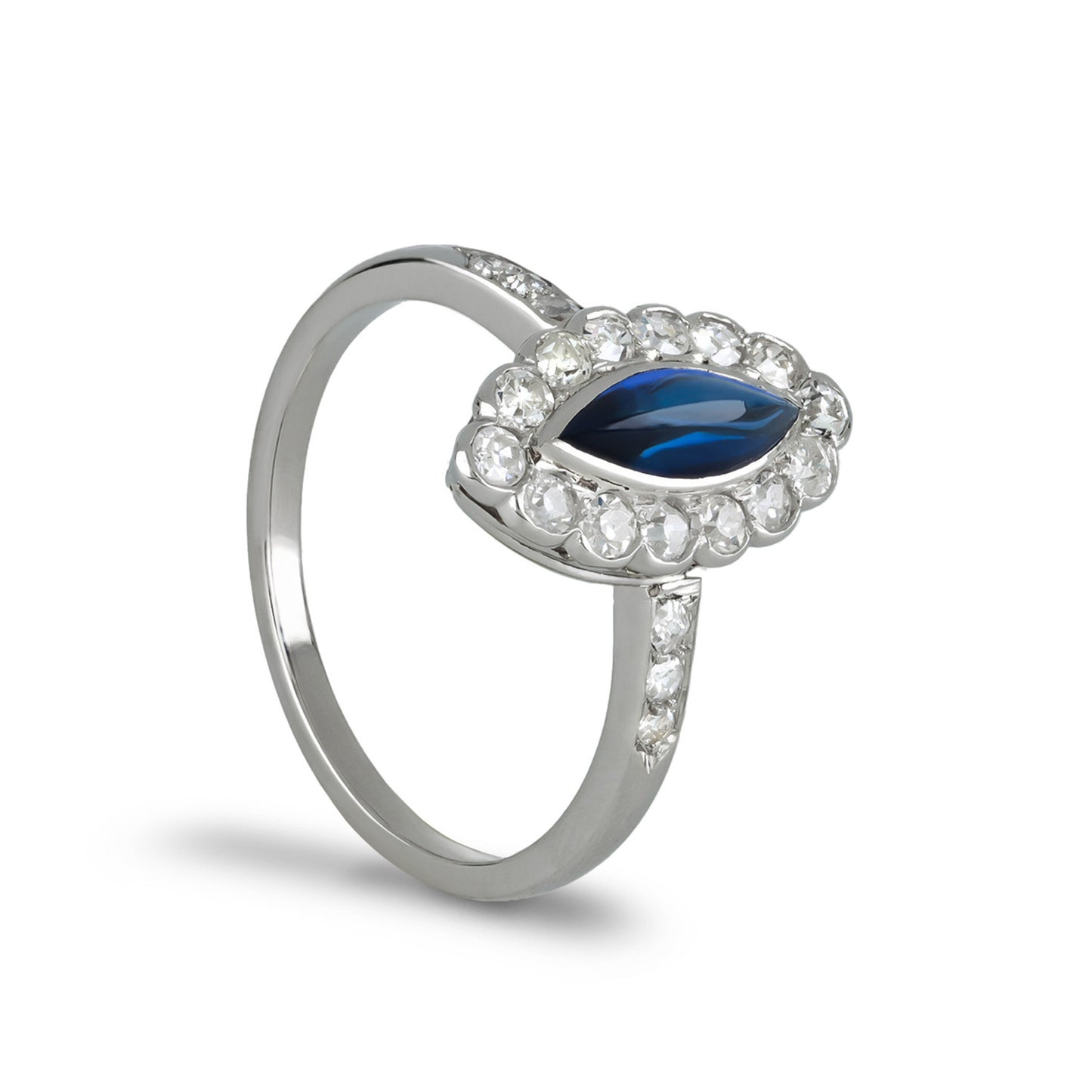 Edwardian Platinum Sapphire & Diamond Ring side