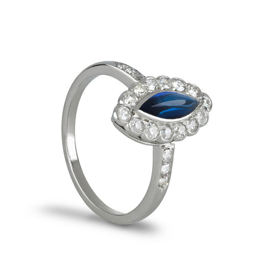 Edwardian Platinum Sapphire & Diamond Ring side