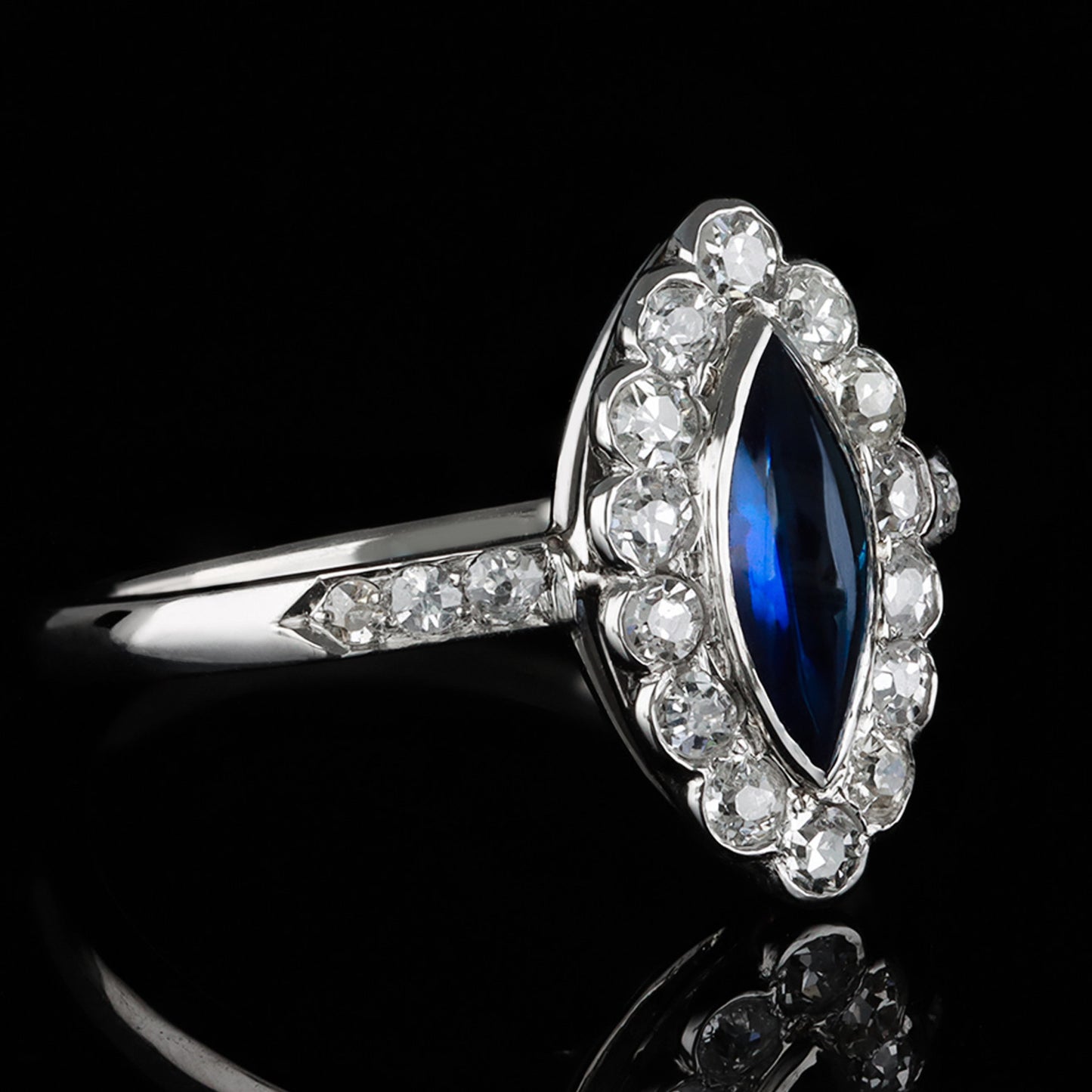Edwardian Platinum Sapphire & Diamond Ring side