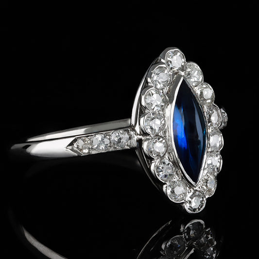 Edwardian Platinum Sapphire & Diamond Ring side