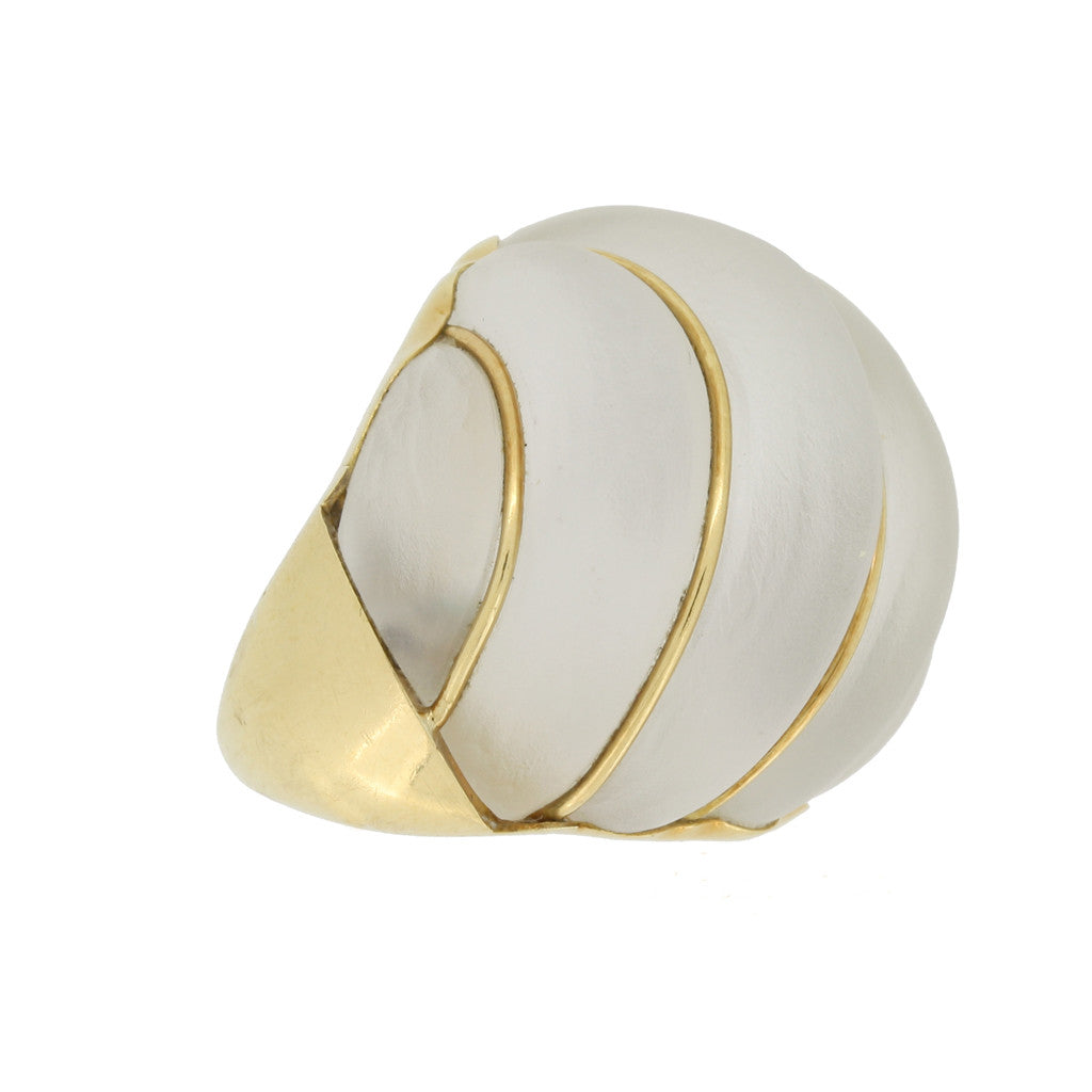 1970s 18KT Yellow Gold Rock Crystal Ring side