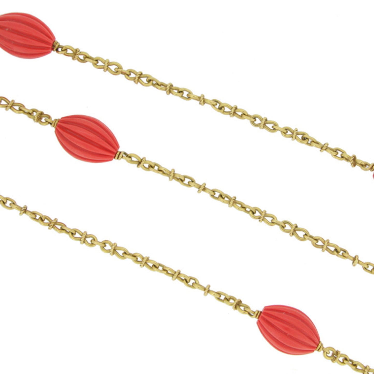French 1970s 18KT Yellow Gold Coral Necklace front