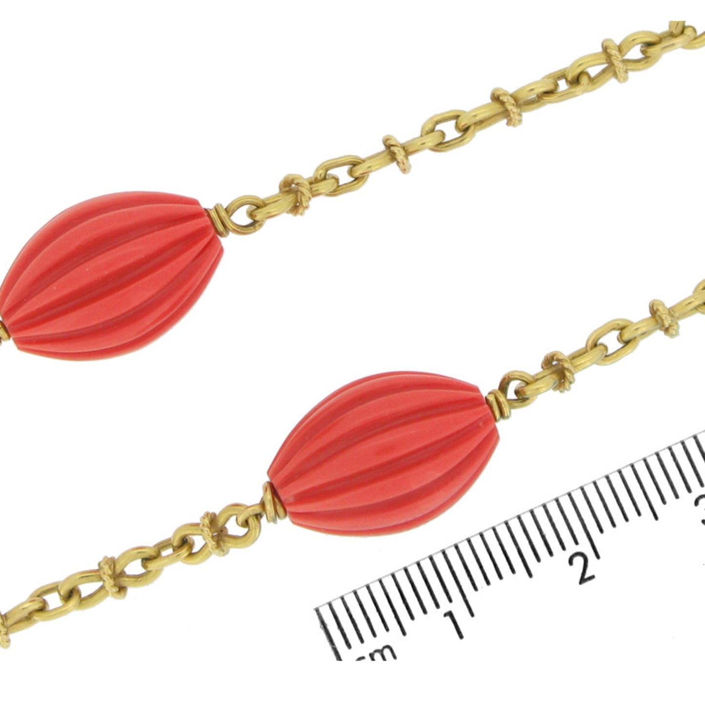 French 1970s 18KT Yellow Gold Coral Necklace front