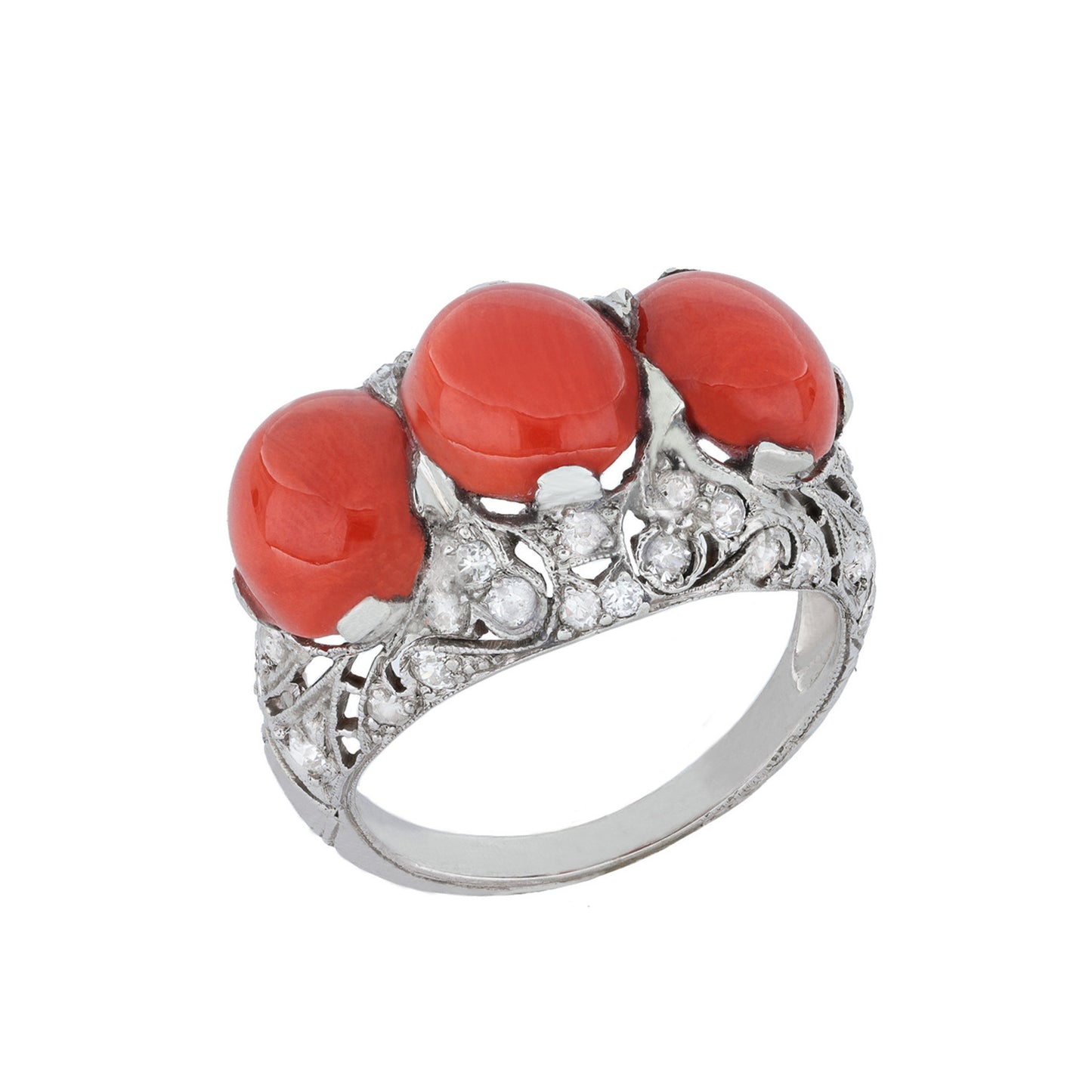 Art Deco Platinum Coral & Diamond Ring profile