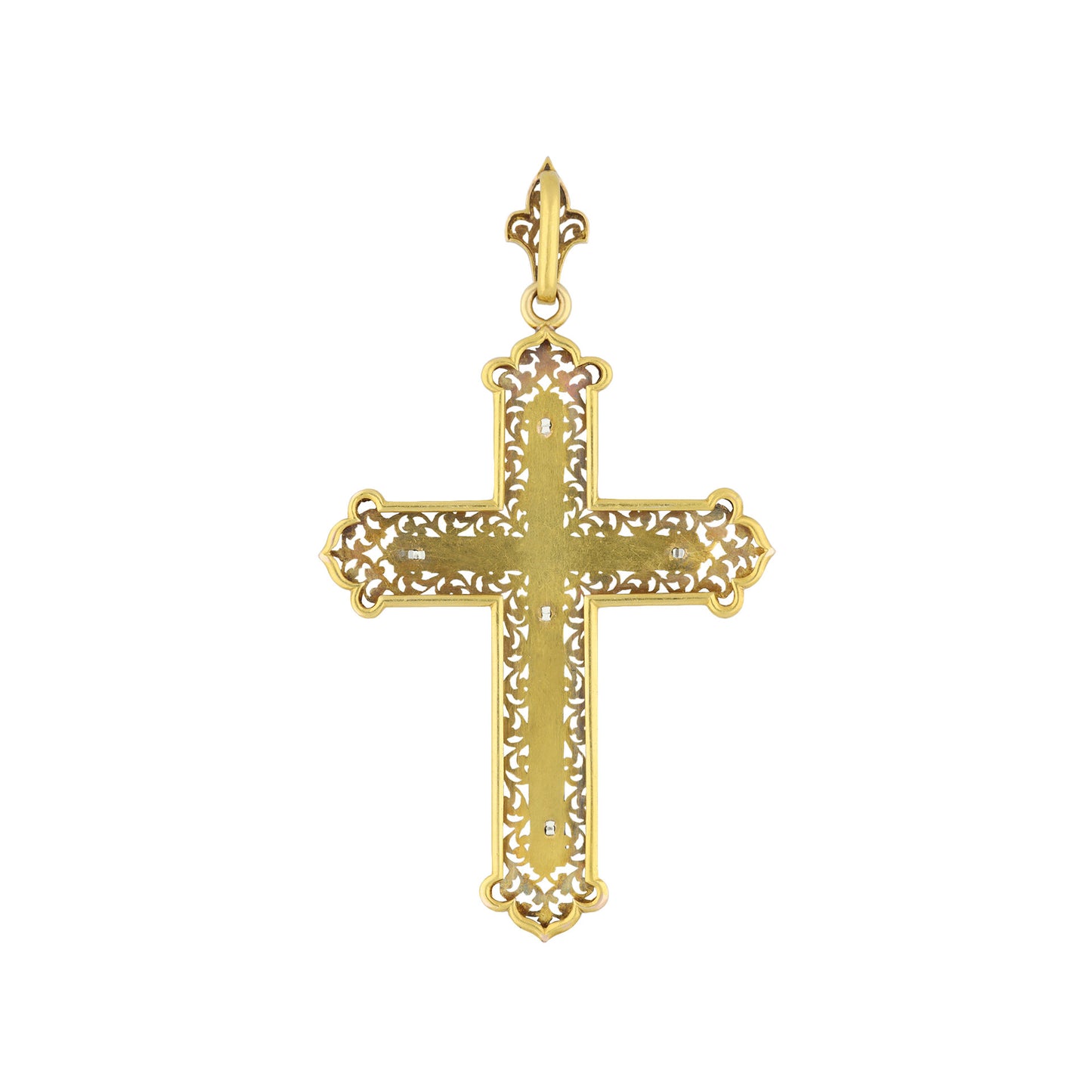 Victorian Silver & 18KT Yellow Gold Diamond Cross Pendant back