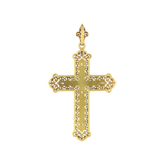 Victorian Silver & 18KT Yellow Gold Diamond Cross Pendant back