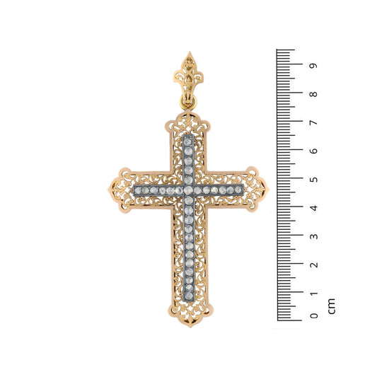 Victorian Silver & 18KT Yellow Gold Diamond Cross Pendant measurement