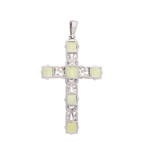 Art Deco Platinum & 18KT White Gold Peridot & Diamond Cross Pendant back