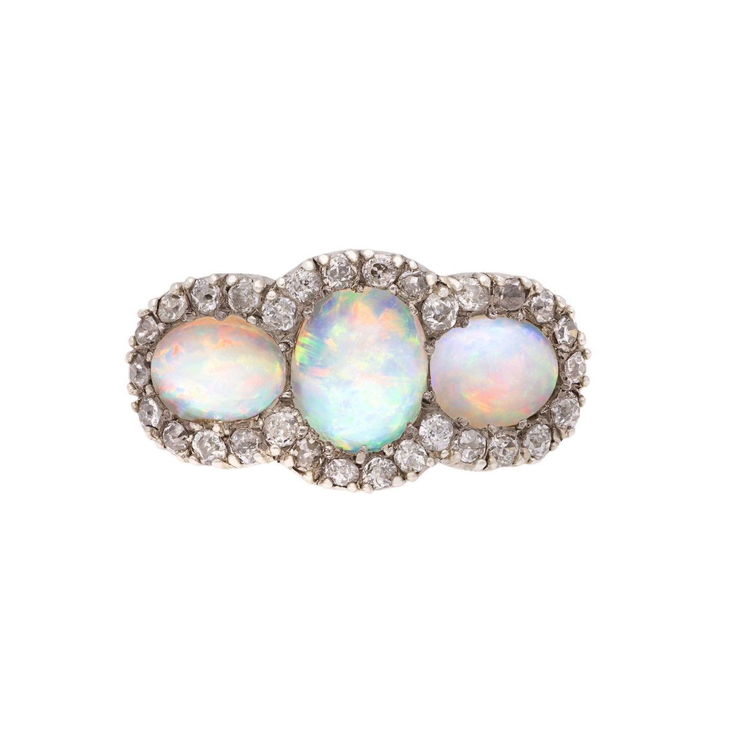 Victorian Silver & 18KT Yellow Gold Opal & Diamond Ring front