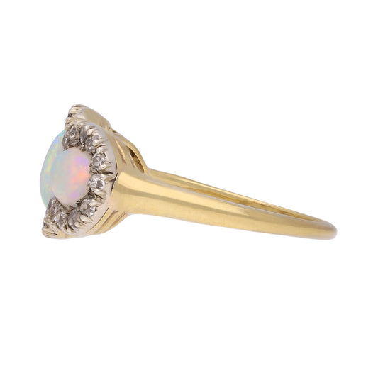 Victorian Silver & 18KT Yellow Gold Opal & Diamond Ring side