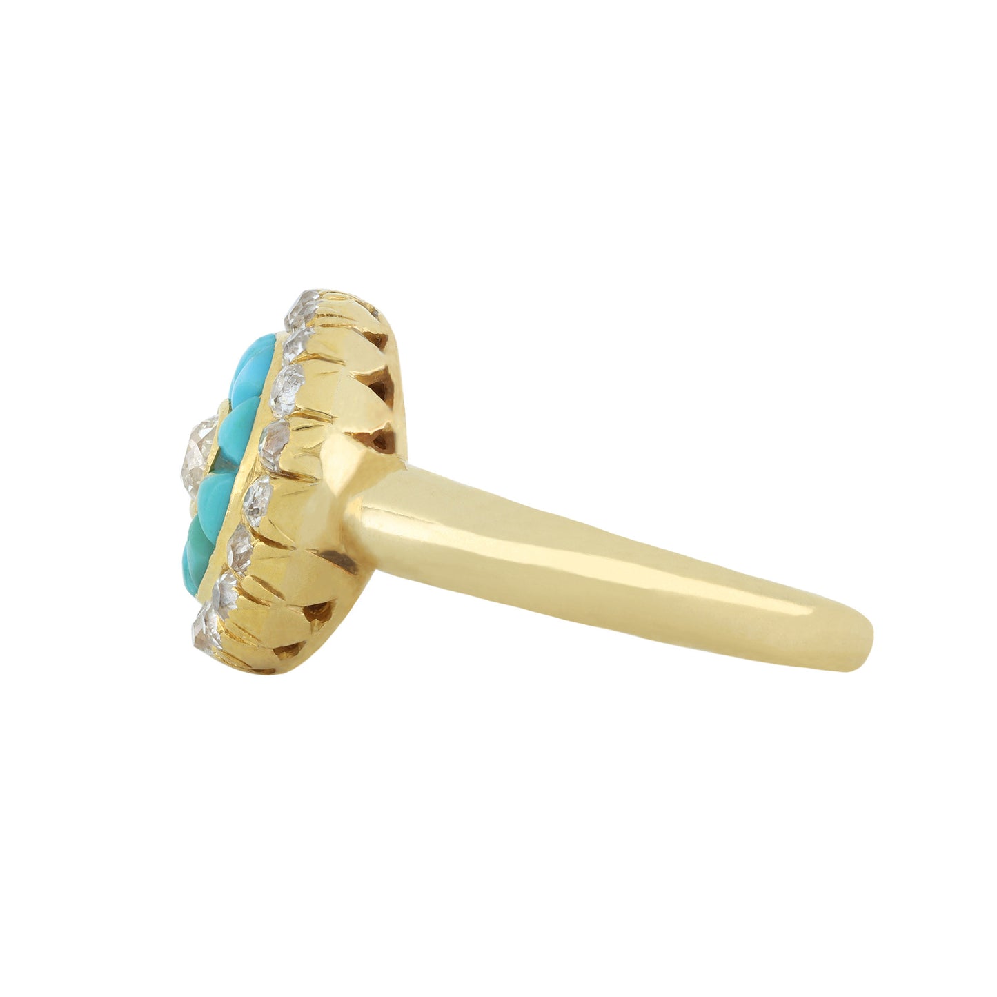 Victorian 18KT Yellow Gold Turquoise & Diamond Ring side