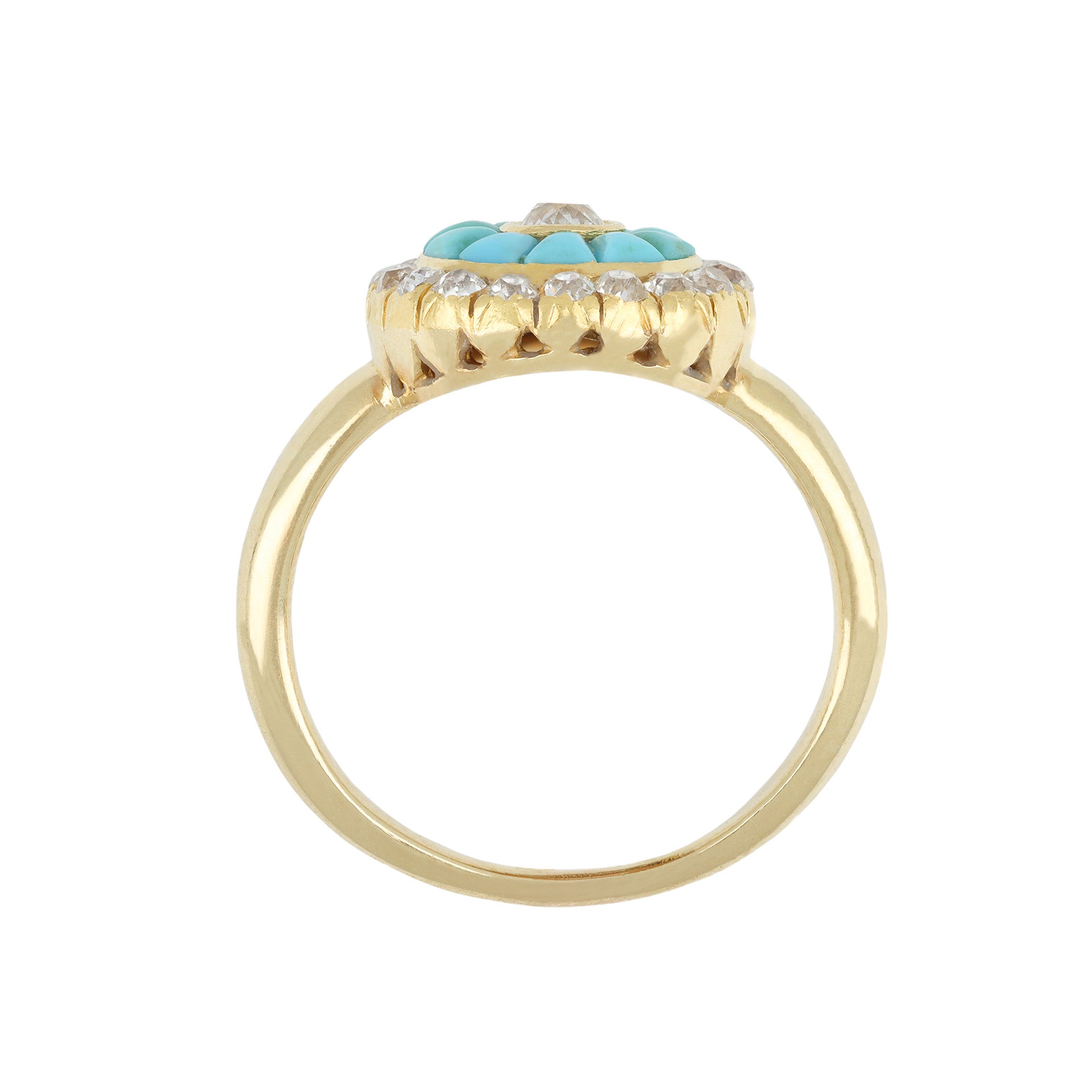 Victorian 18KT Yellow Gold Turquoise & Diamond Ring profile