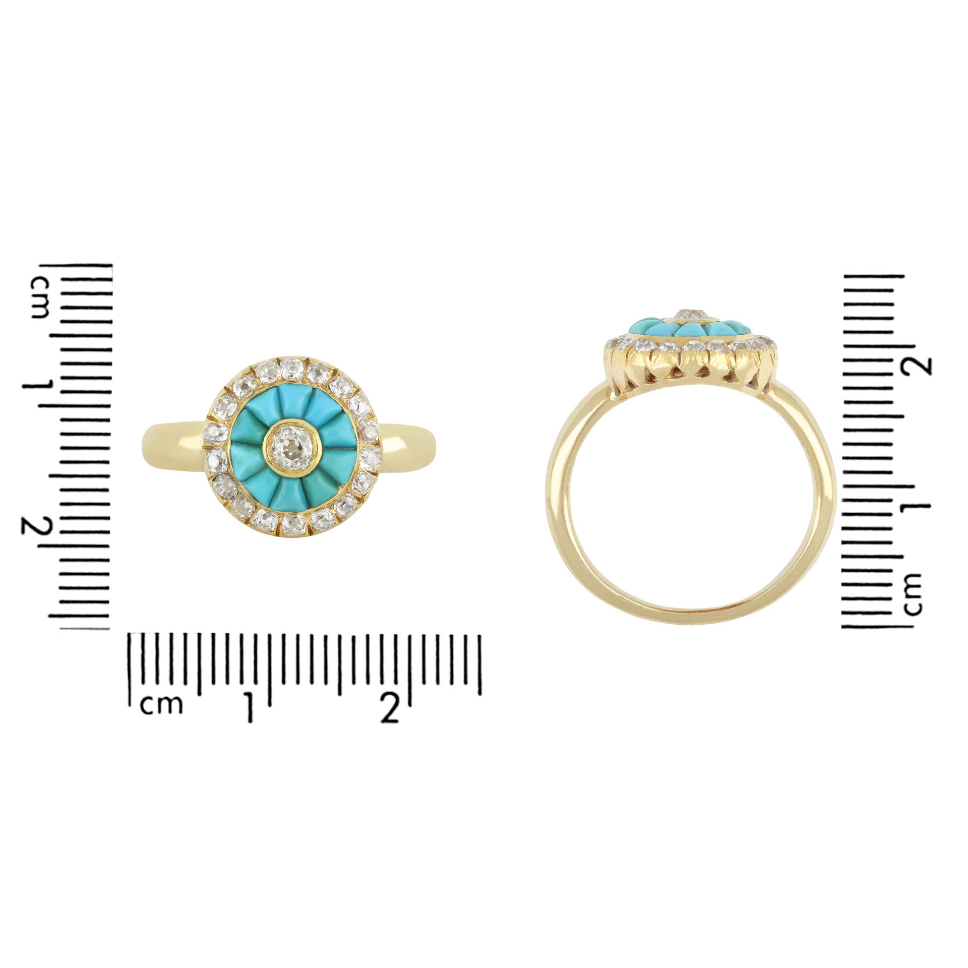 Victorian 18KT Yellow Gold Turquoise & Diamond Ring front