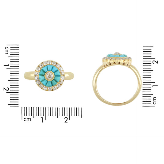 Victorian 18KT Yellow Gold Turquoise & Diamond Ring front