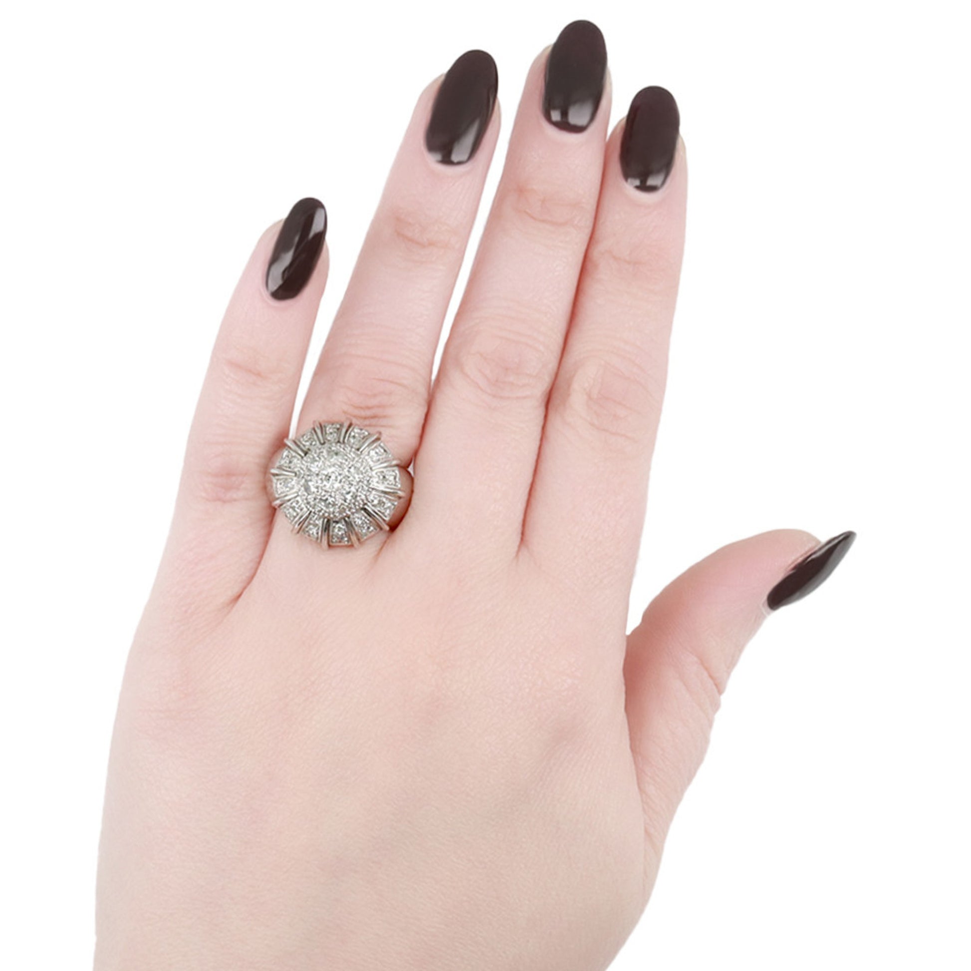 1950s Platinum Diamond Ring on finger