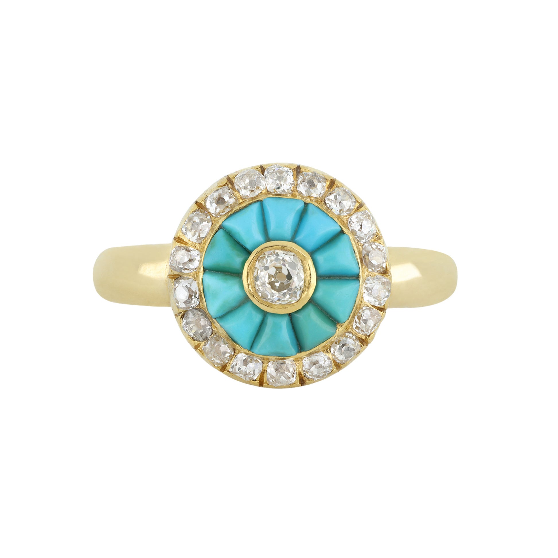 Victorian 18KT Yellow Gold Turquoise & Diamond Ring front