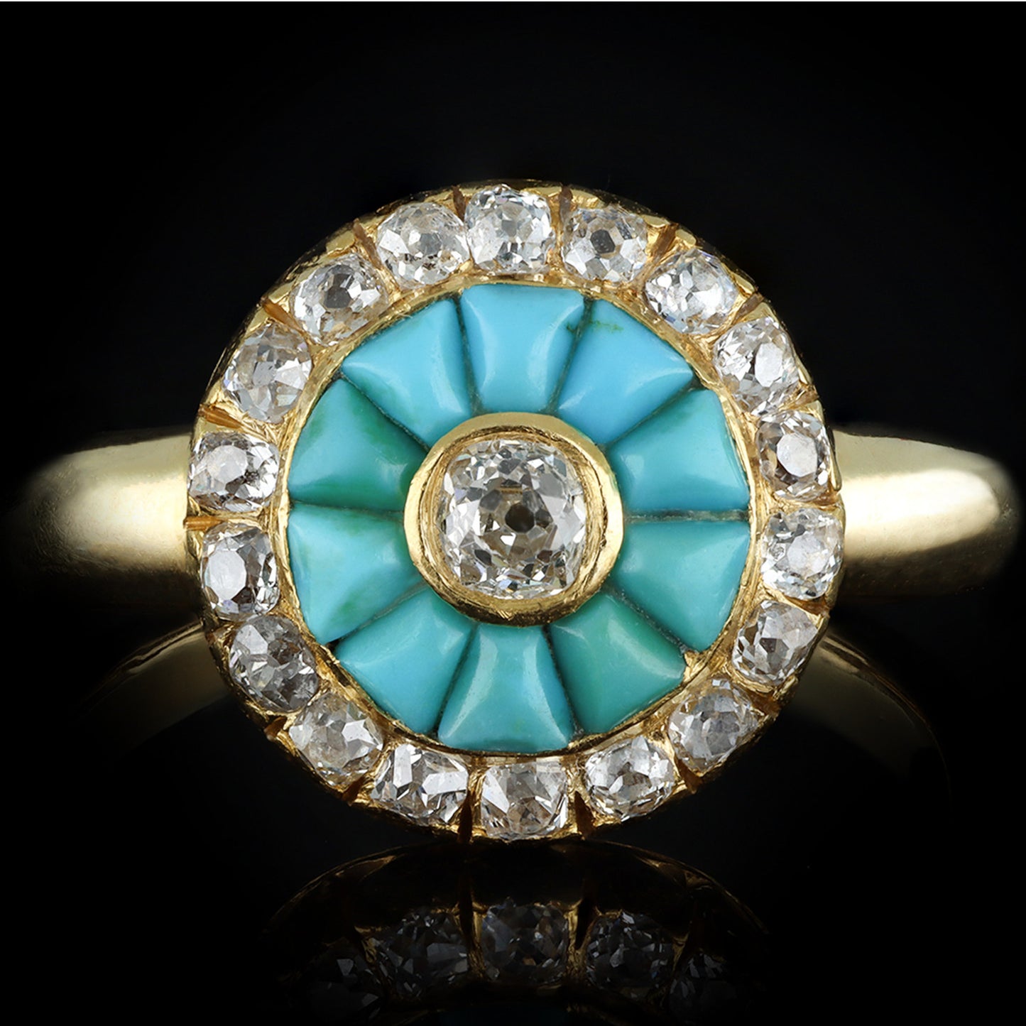 Victorian 18KT Yellow Gold Turquoise & Diamond Ring front