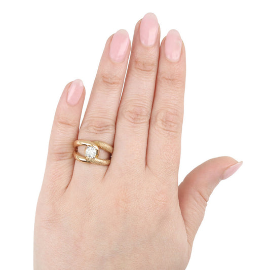 1940s 18KT Rose Gold Diamond Ring on finger