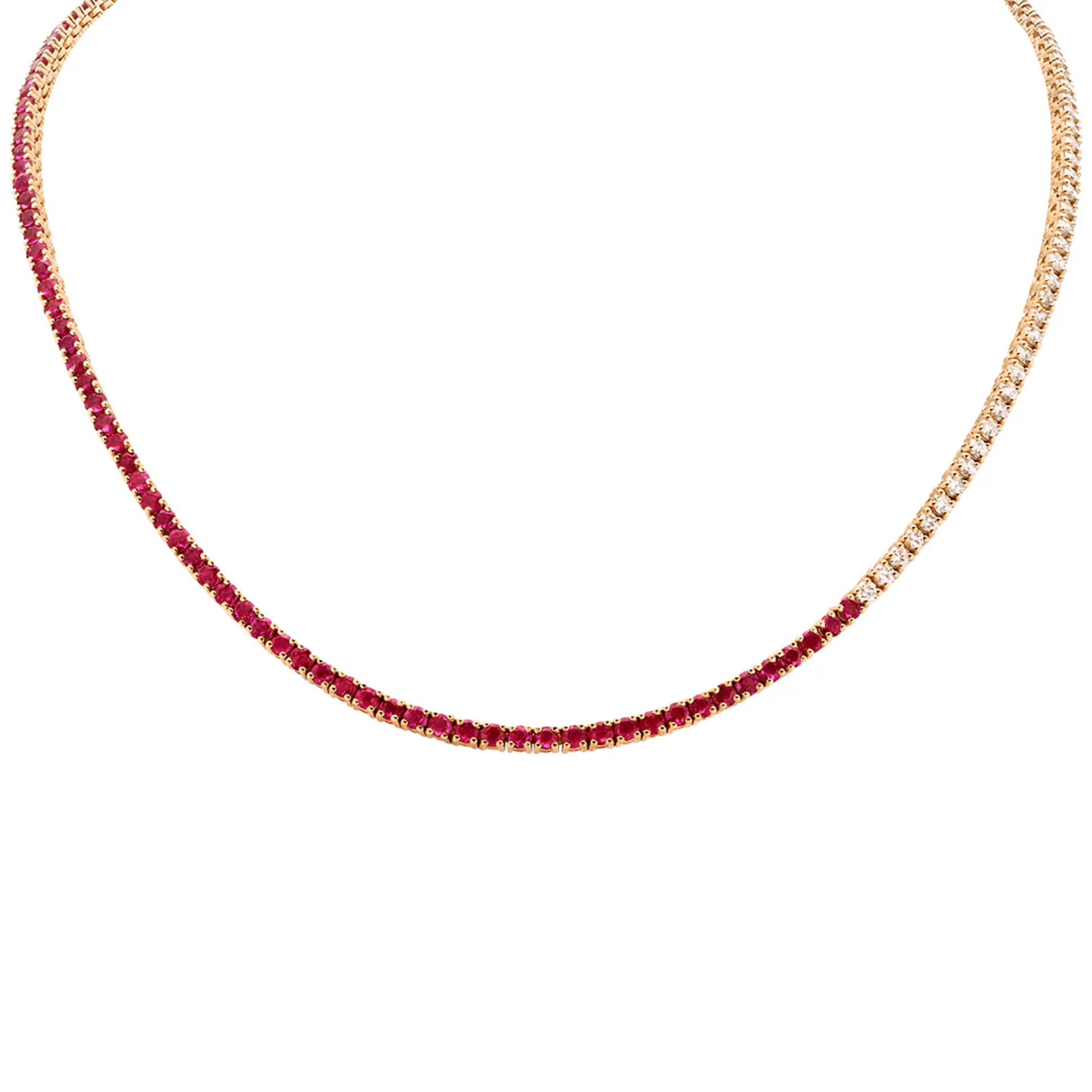 Contemporary 14KT Yellow Gold Ruby & Diamond Necklace front