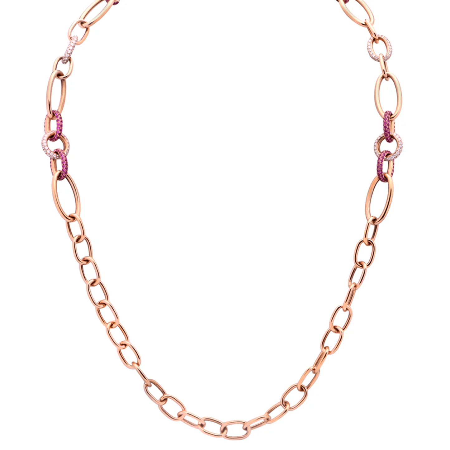 Post-1980s 18KT Rose Gold Kunzite, Diamond & Sapphire Necklace front
