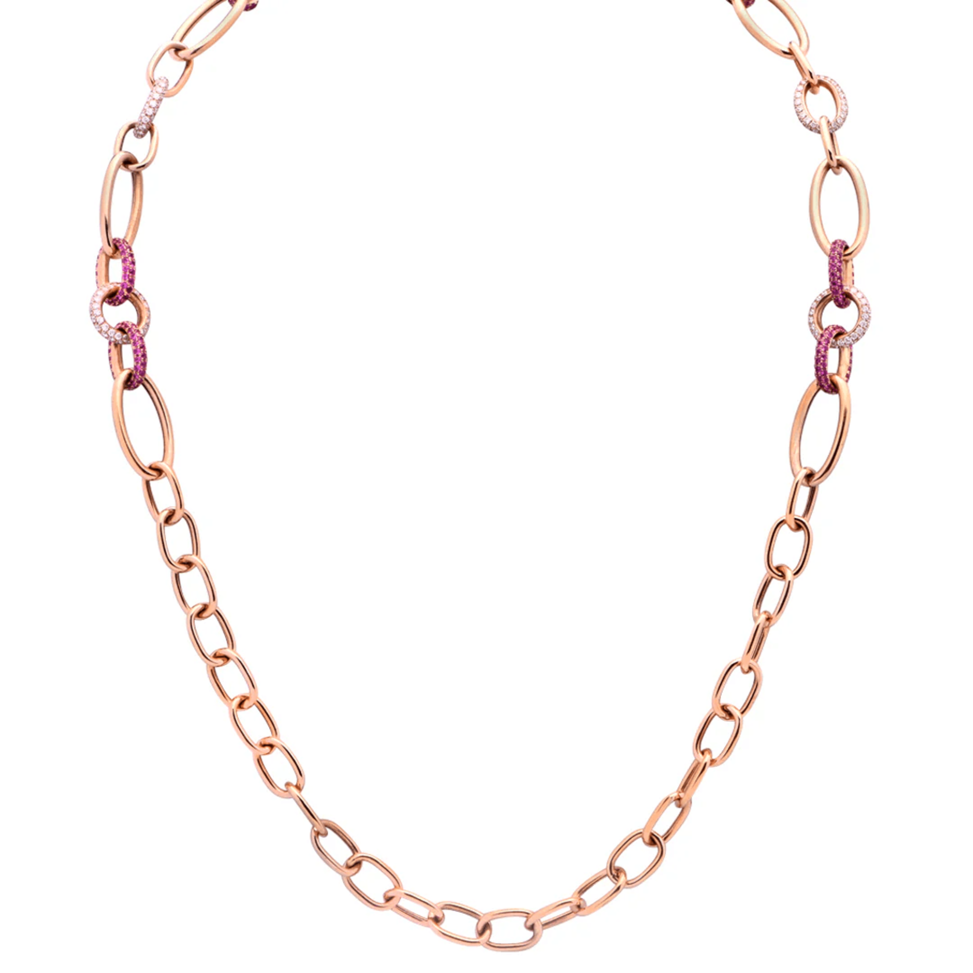 Post-1980s 18KT Rose Gold Kunzite, Diamond & Sapphire Necklace front