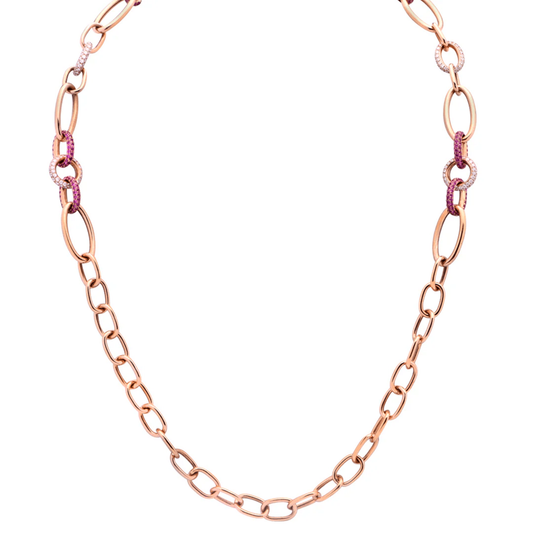 Post-1980s 18KT Rose Gold Kunzite, Diamond & Sapphire Necklace front