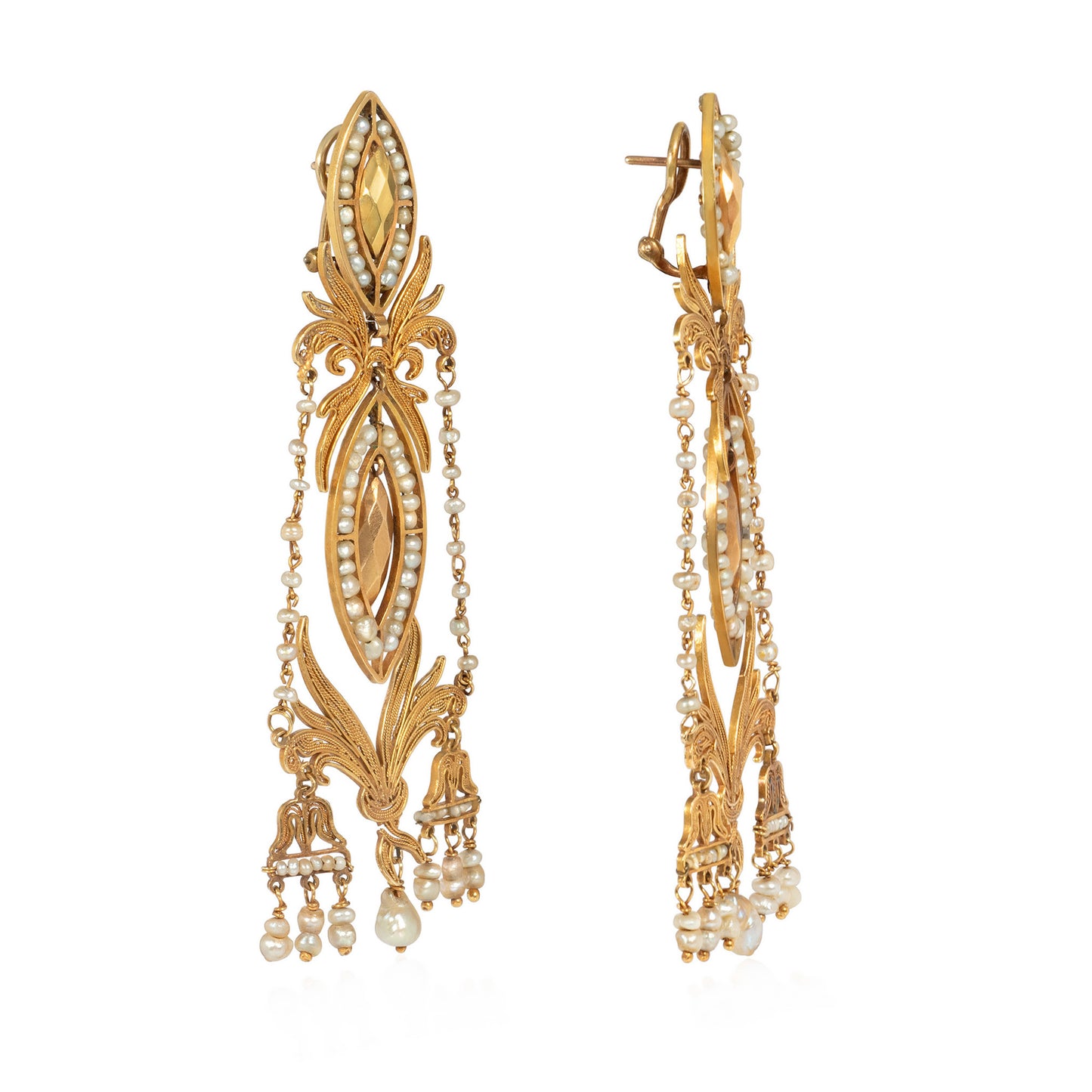 Iberian Georgian 18KT Yellow Gold Natural Pearl Earrings side