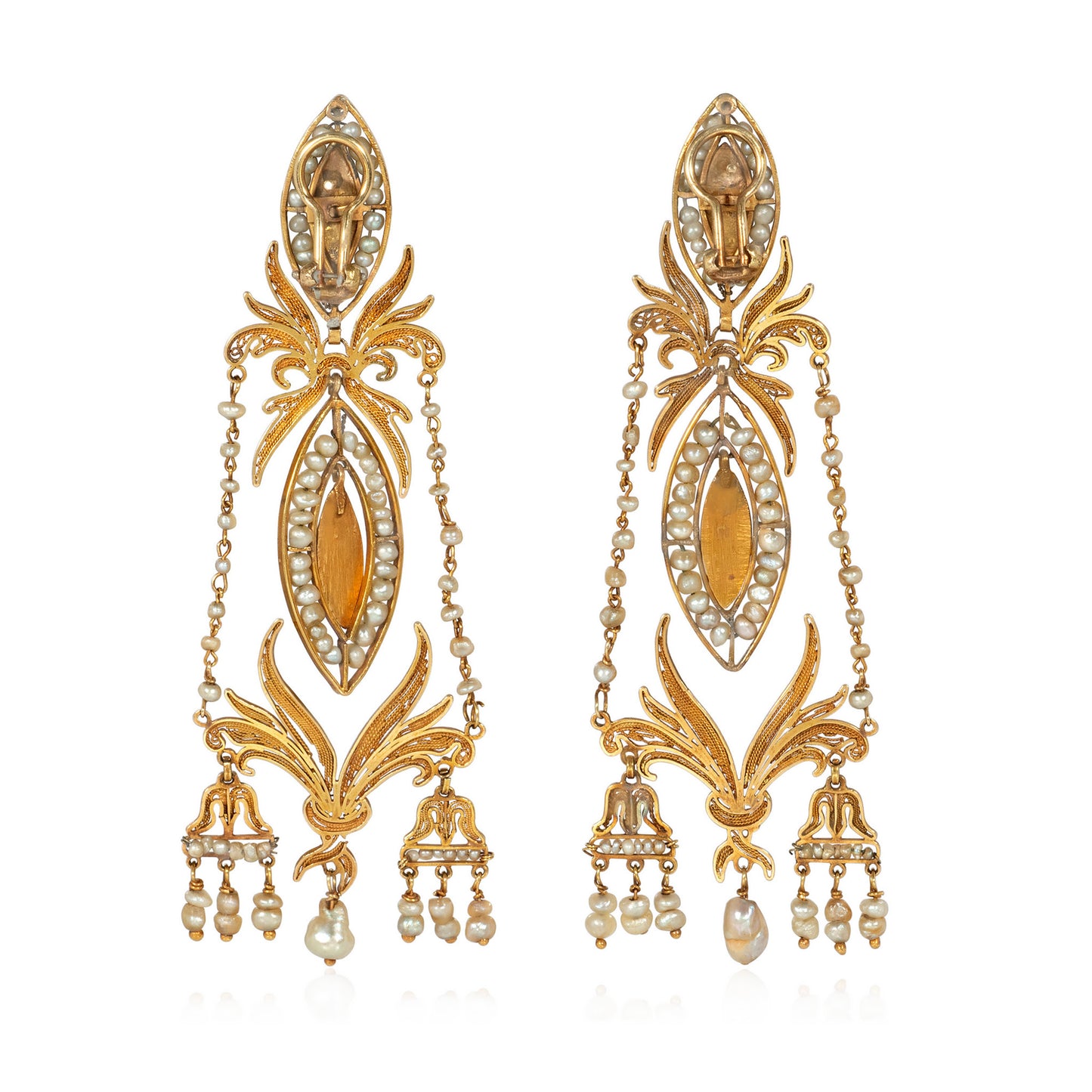 Iberian Georgian 18KT Yellow Gold Natural Pearl Earrings back