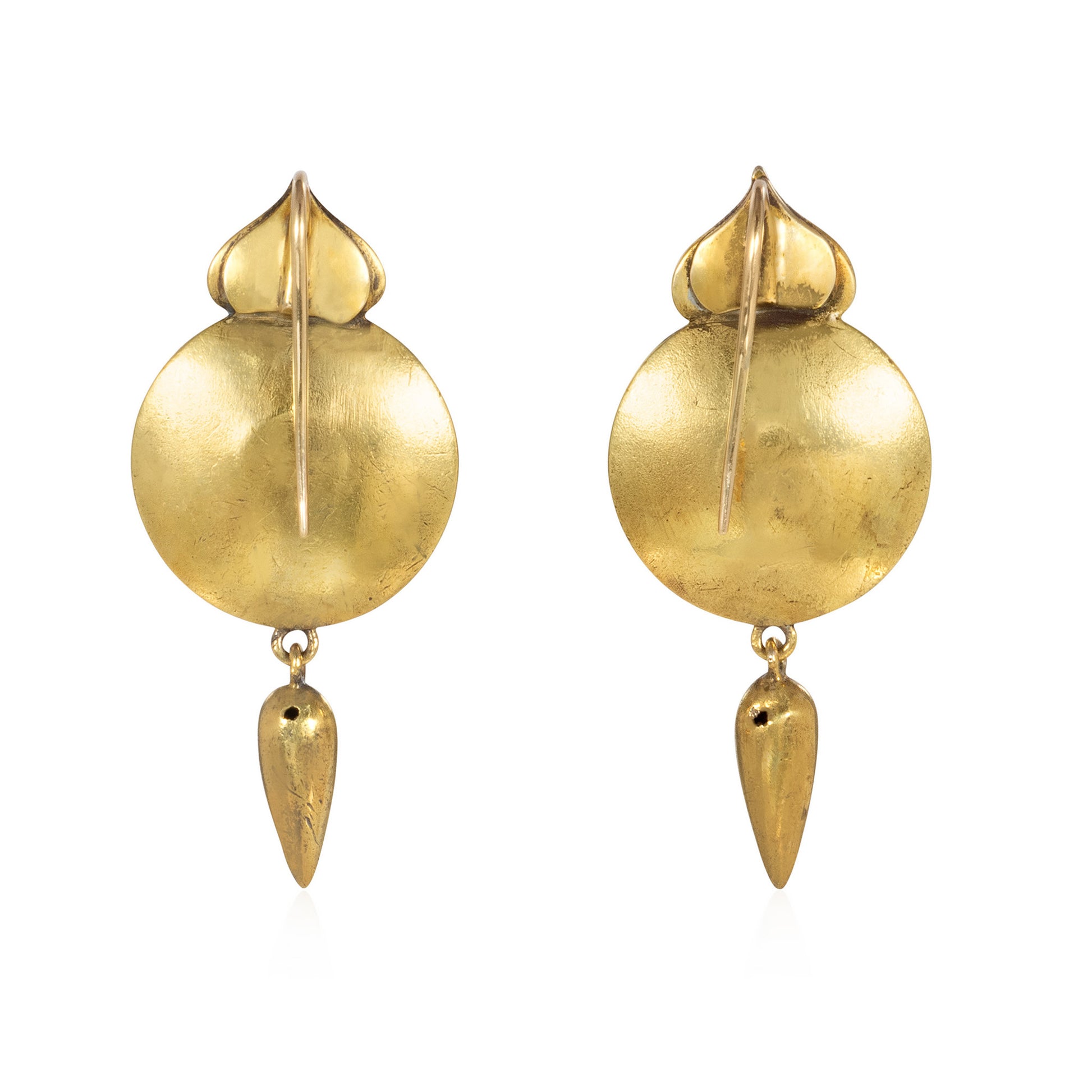 Victorian 14KT Yellow Gold Beryl & Diamond Earrings back