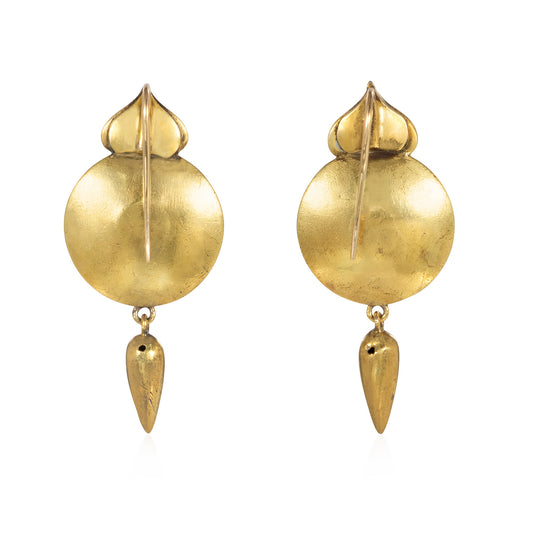 Victorian 14KT Yellow Gold Beryl & Diamond Earrings back