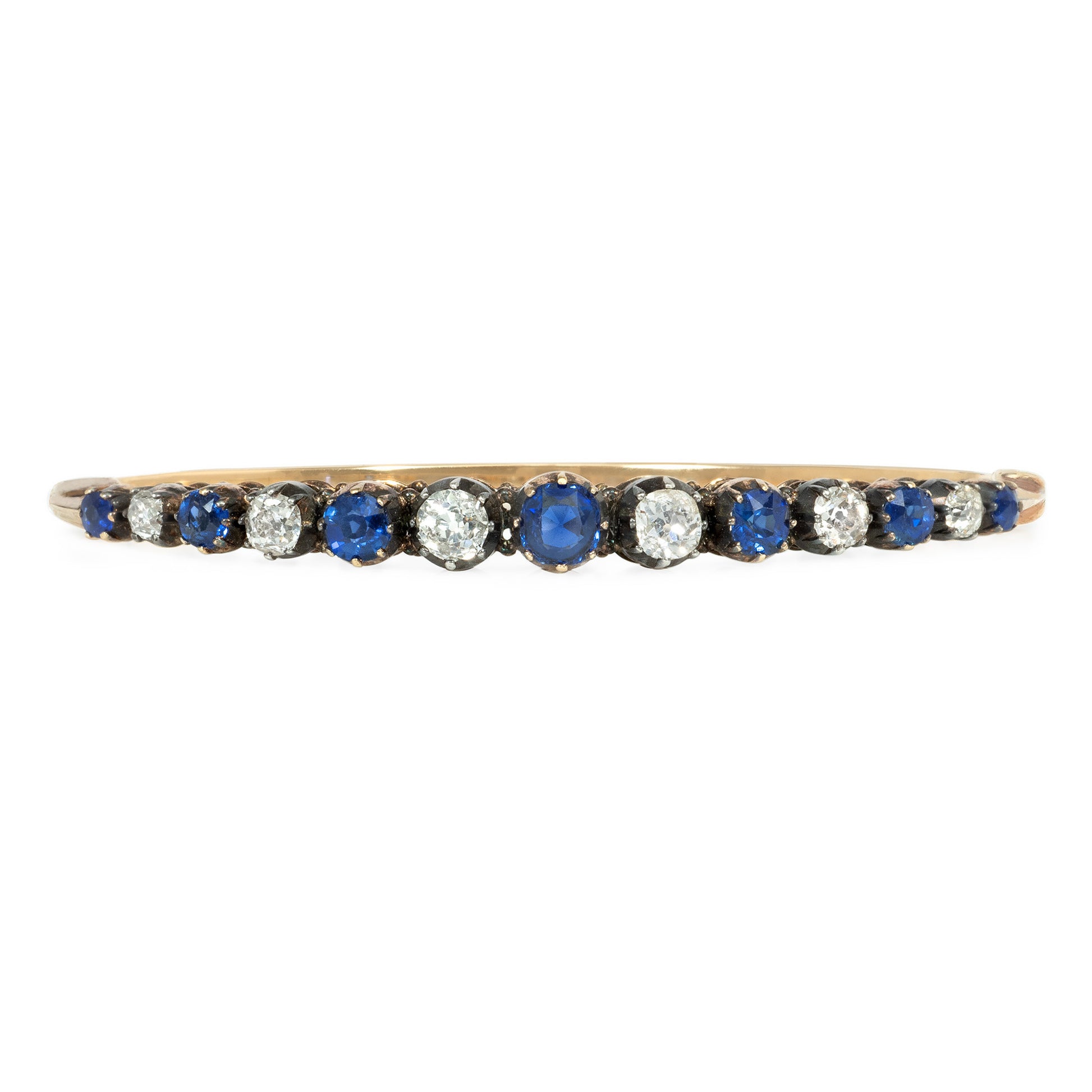Victorian Silver & 14KT Yellow Gold Sapphire & Diamond Bracelet front
