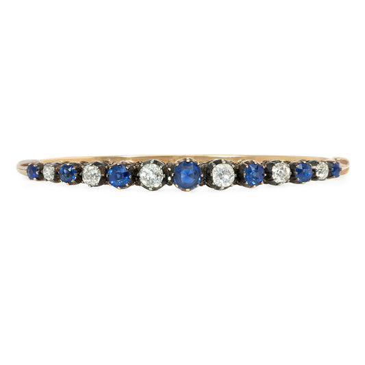 Victorian Silver & 14KT Yellow Gold Sapphire & Diamond Bracelet front