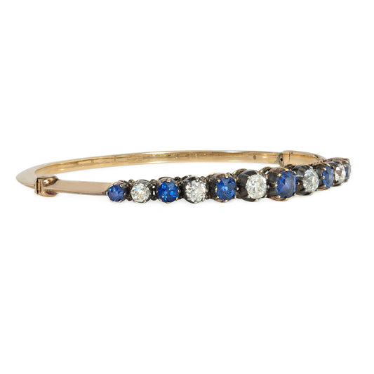 Victorian Silver & 14KT Yellow Gold Sapphire & Diamond Bracelet side