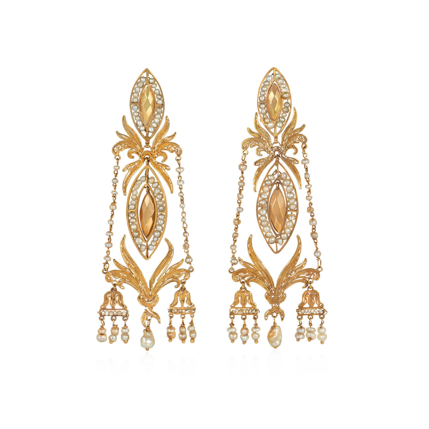 Iberian Georgian 18KT Yellow Gold Natural Pearl Earrings front