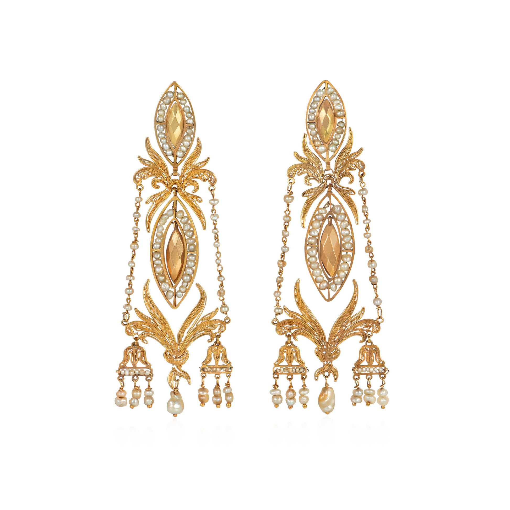 Iberian Georgian 18KT Yellow Gold Natural Pearl Earrings front