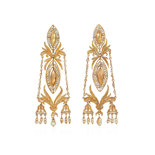 Iberian Georgian 18KT Yellow Gold Natural Pearl Earrings front