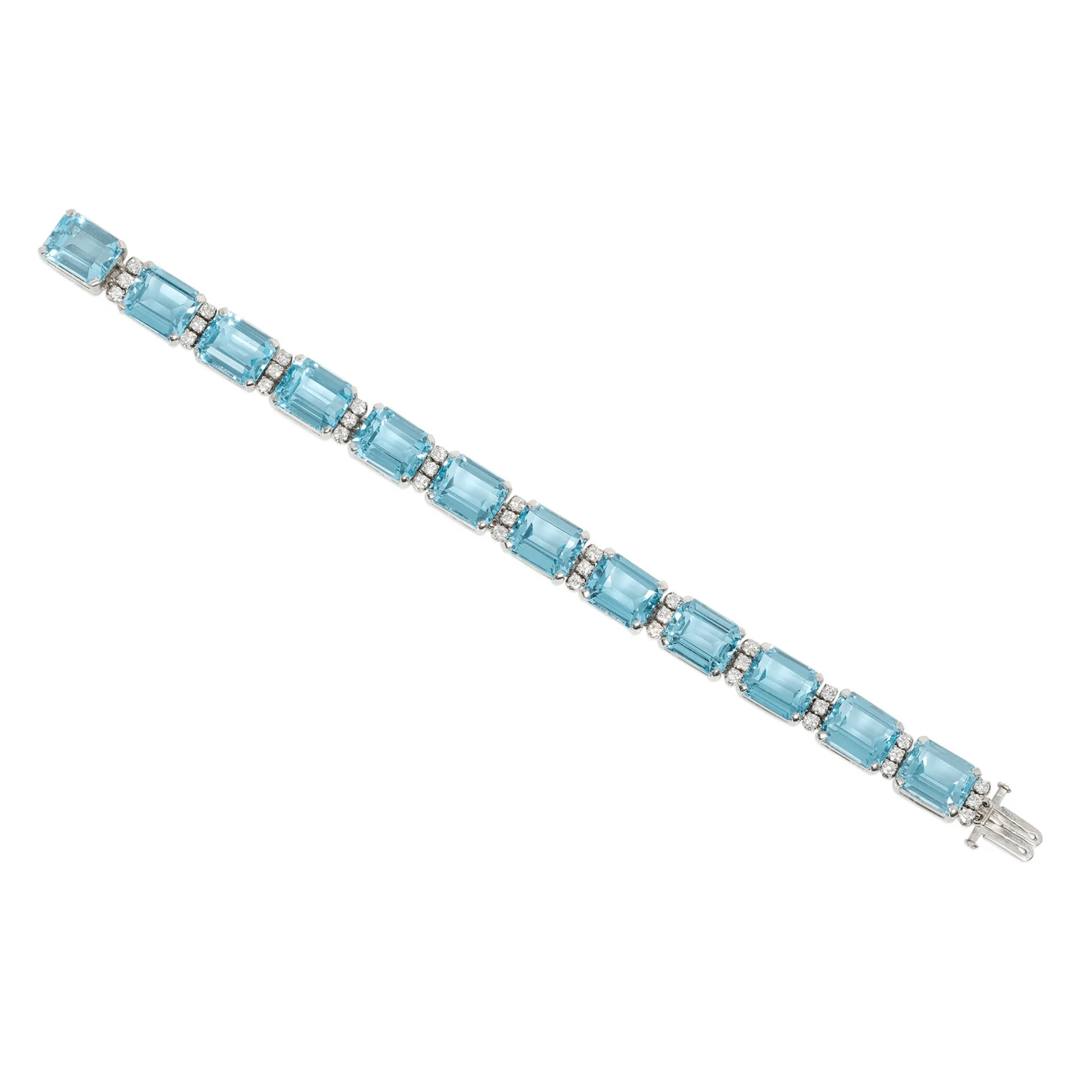 Retro Platinum Aquamarine & Diamond Bracelet front