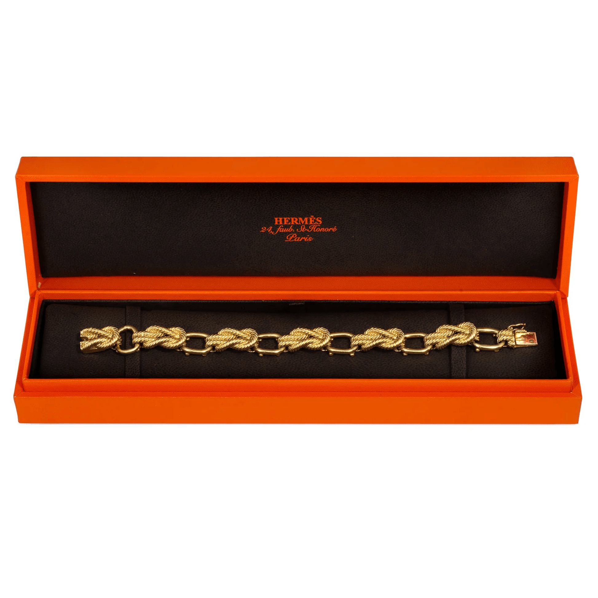 Hermes Paris 1960s 18KT Yellow Gold Audierne Bracelet in box