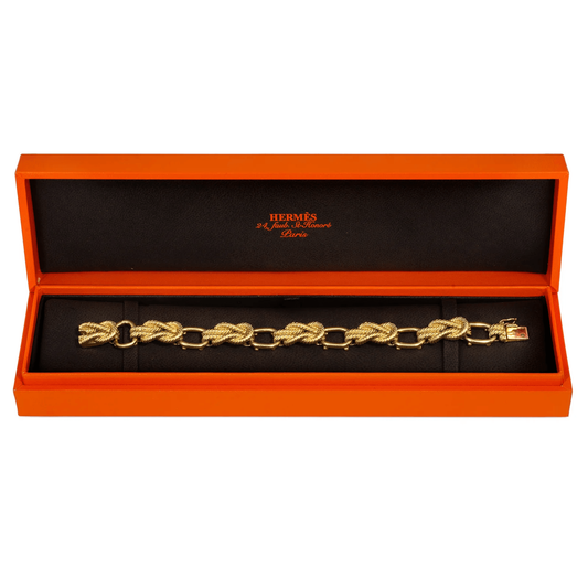 Hermes Paris 1960s 18KT Yellow Gold Audierne Bracelet in box