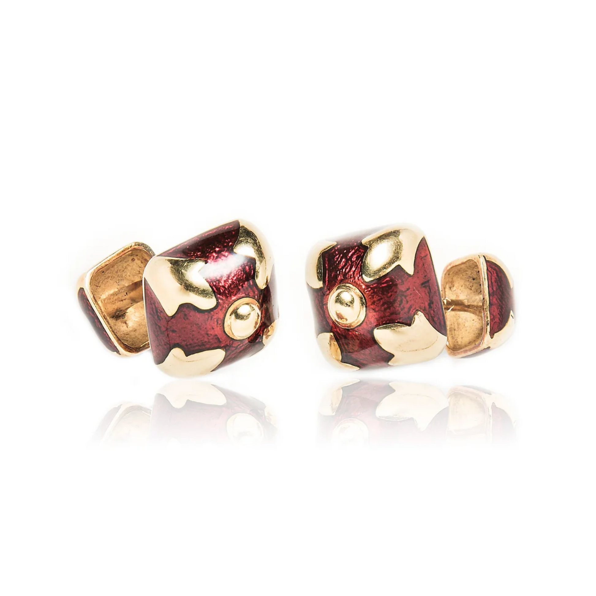 David Webb 1980s 18KT Yellow Gold Enamel Cufflinks front
