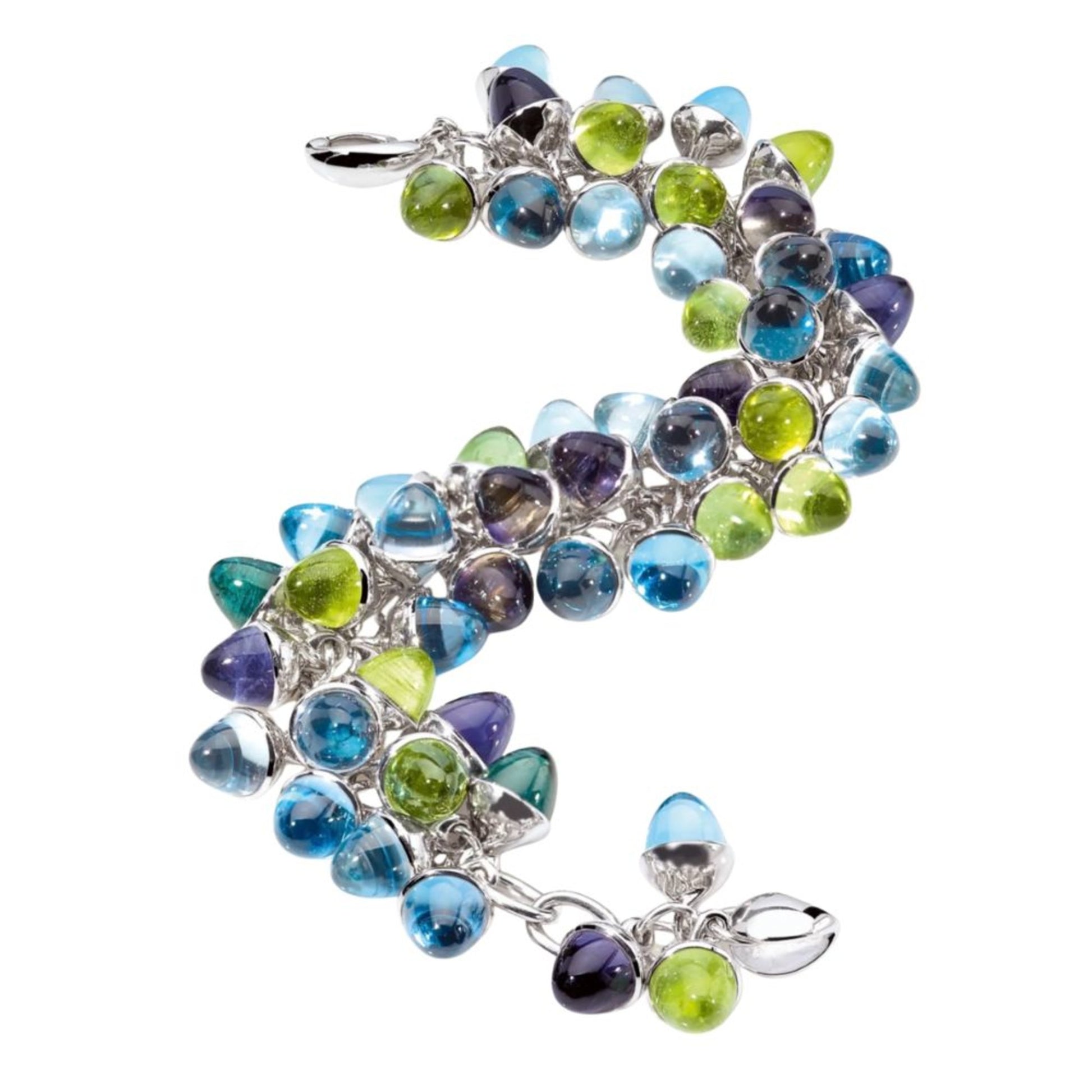 Tamara Comolli Post-1980s 18KT White Gold Topaz, Iolite, Peridot & Tourmaline Bracelet front