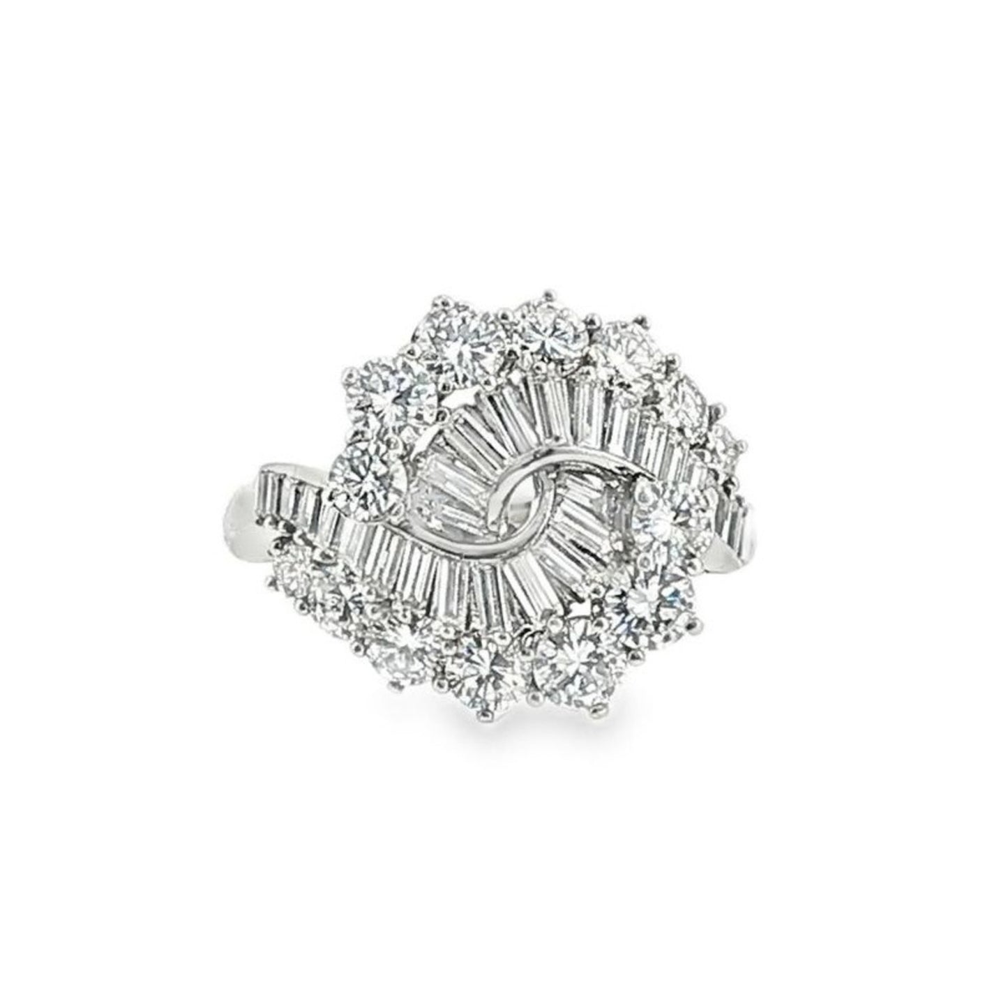 French 1950s Platinum Diamond Ring front