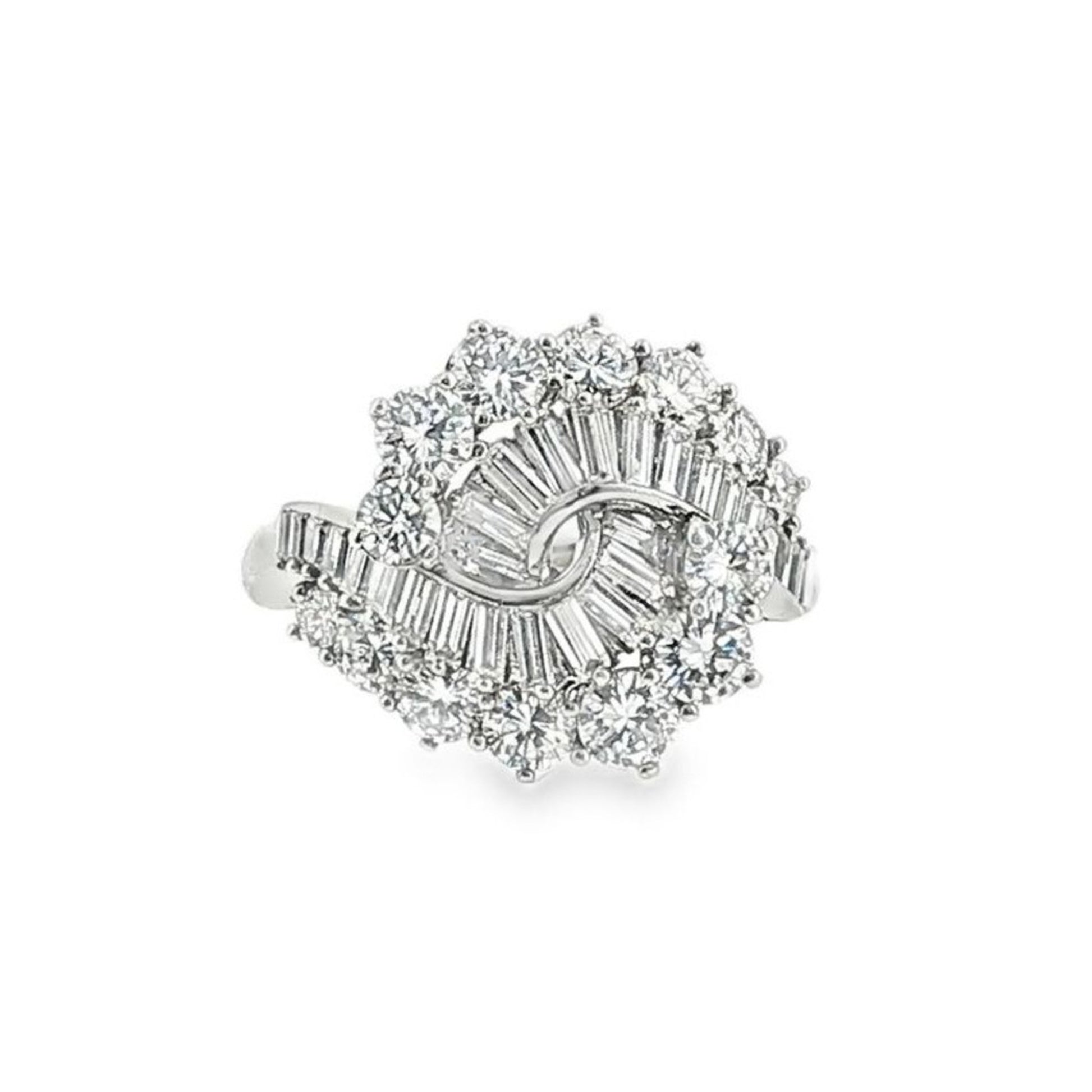 French 1950s Platinum Diamond Ring front