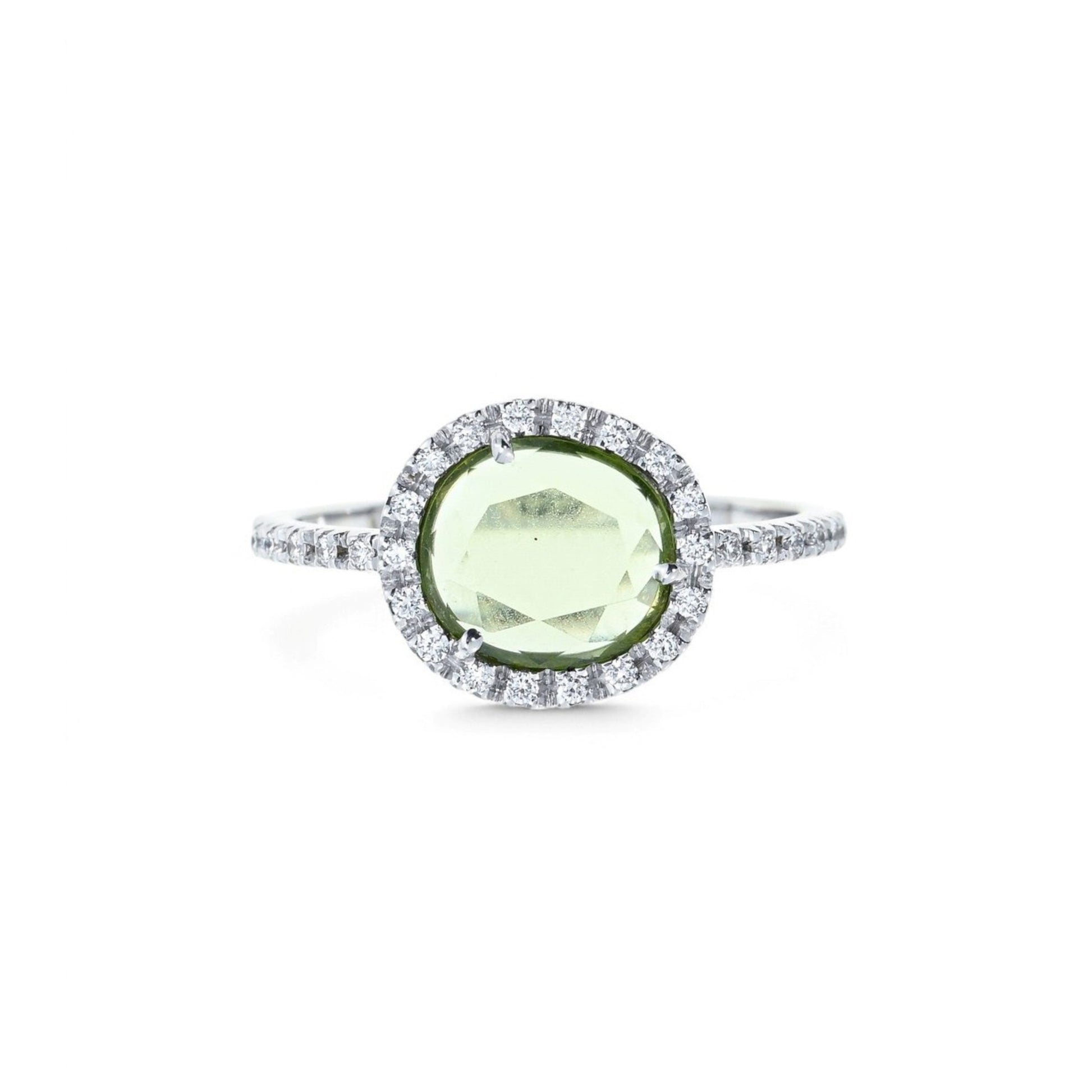 Pomellato Post-1980s 18KT White Gold Peridot & Diamond Colpo di Fulmine Ring front