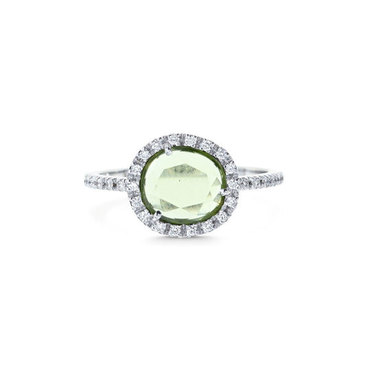 Pomellato Post-1980s 18KT White Gold Peridot & Diamond Colpo di Fulmine Ring front
