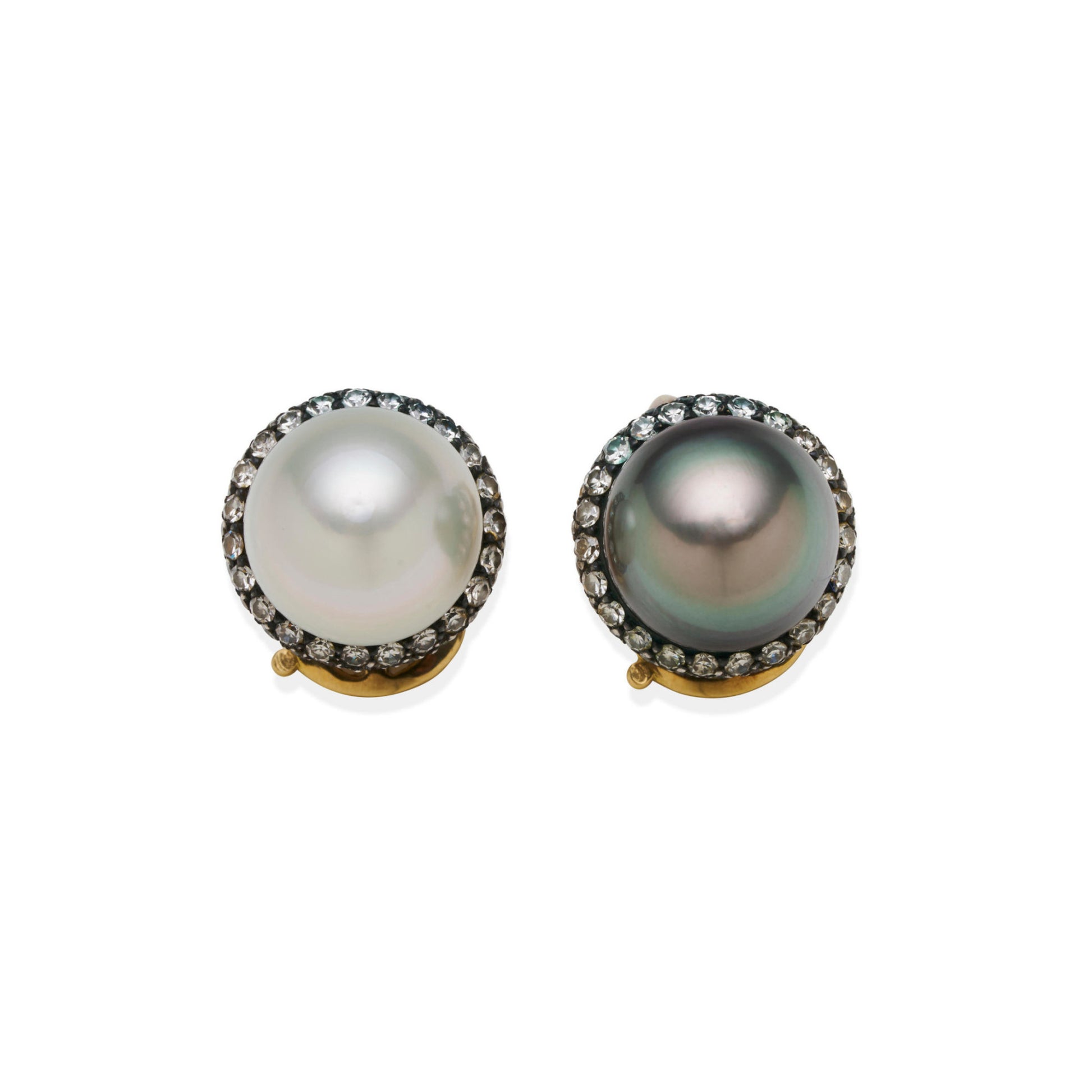 Villa Milano Post-1980s Silver & 18KT Yellow Gold Cultured Pearl & Diamond Earrings front