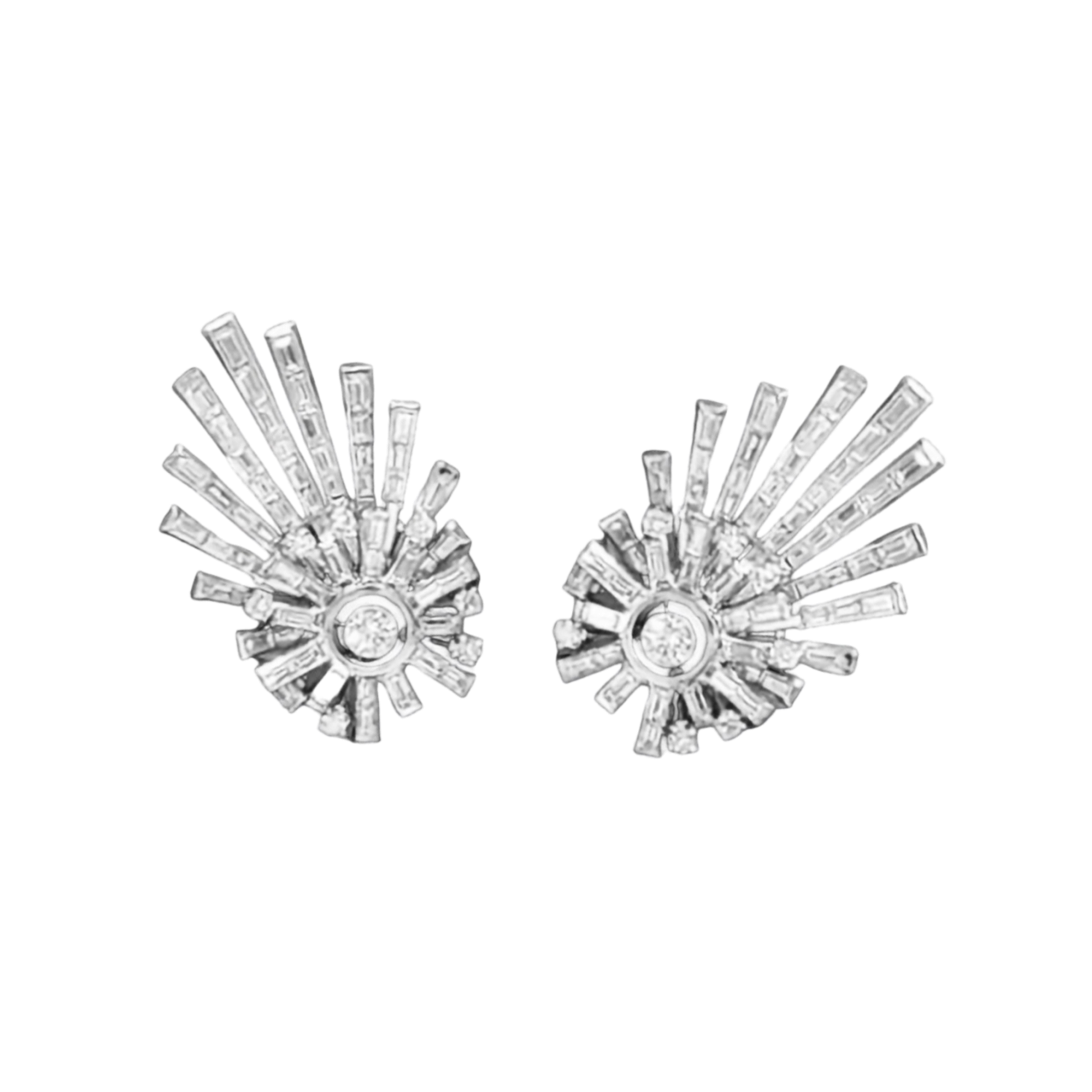 1960s Platinum Diamond Shooting Star Earrings front