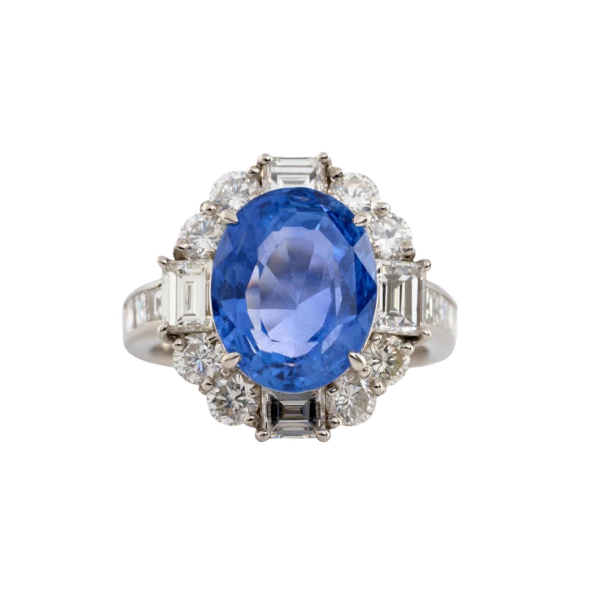 1950s Platinum Sapphire & Diamond Ring front view