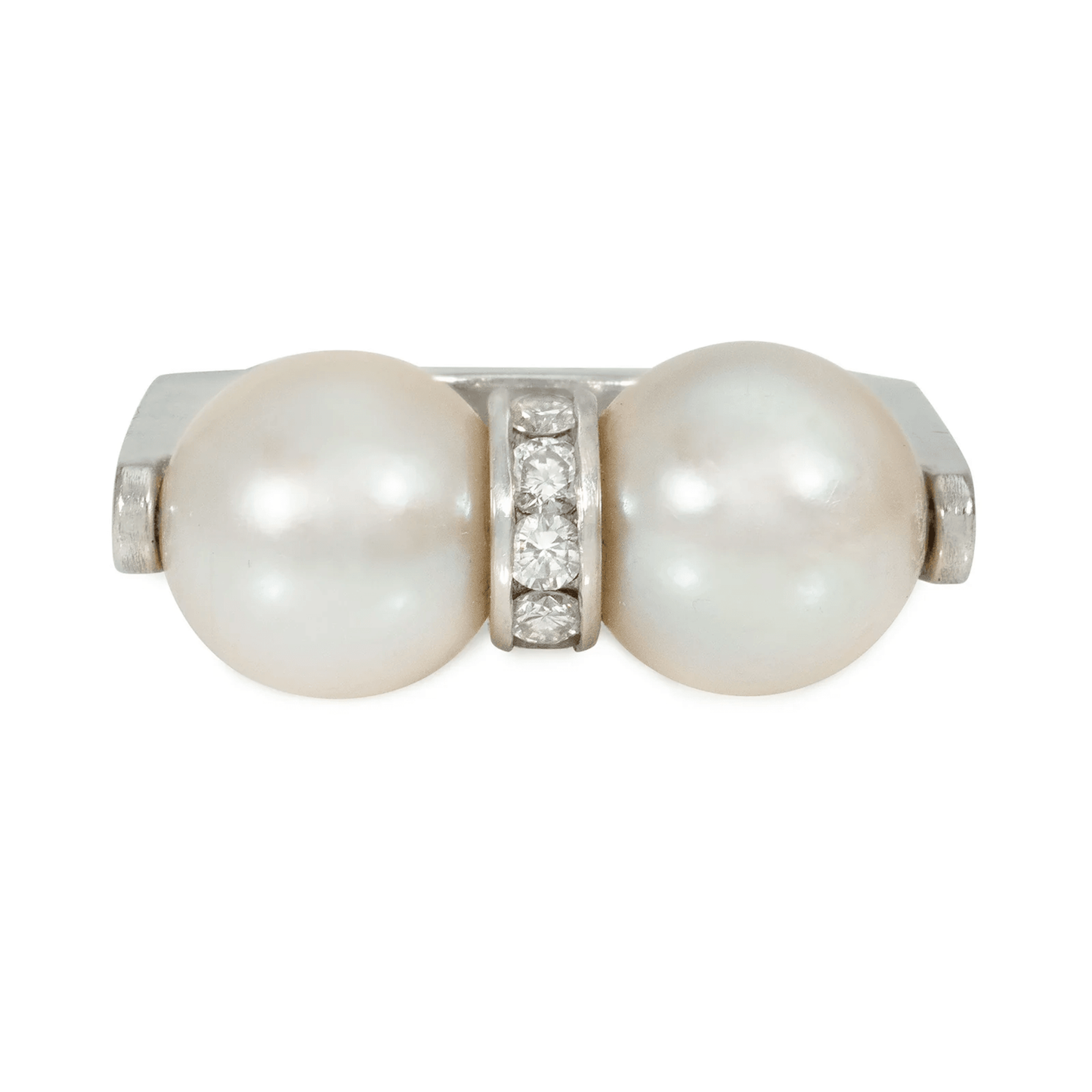 Cartier 1960s Platinum Cultured Pearl & Diamond Ring front